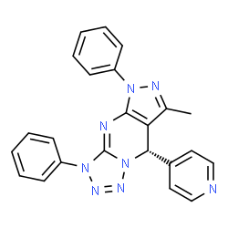 ChemSpider 2D Image | (8S)-7-Methyl-3,5-diphenyl-8-(4-pyridinyl)-5,8-dihydro-3H-pyrazolo[3,4-d]tetrazolo[1,5-a]pyrimidine | C23H18N8
