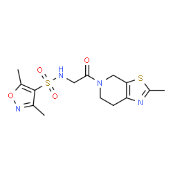 ChemSpider 2D Image | 3,5-Dimethyl-N-[2-(2-methyl-6,7-dihydro[1,3]thiazolo[5,4-c]pyridin-5(4H)-yl)-2-oxoethyl]-1,2-oxazole-4-sulfonamide | C14H18N4O4S2