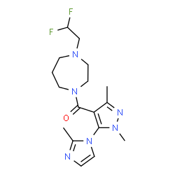 ChemSpider 2D Image | [4-(2,2-Difluoroethyl)-1,4-diazepan-1-yl][1,3-dimethyl-5-(2-methyl-1H-imidazol-1-yl)-1H-pyrazol-4-yl]methanone | C17H24F2N6O