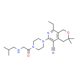 ChemSpider 2D Image | 8-Ethyl-6-[4-(N-isobutylglycyl)-1-piperazinyl]-3,3-dimethyl-3,4-dihydro-1H-pyrano[3,4-c]pyridine-5-carbonitrile | C23H35N5O2