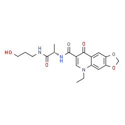 ChemSpider 2D Image | 5-Ethyl-N-{(2S)-1-[(3-hydroxypropyl)amino]-1-oxo-2-propanyl}-8-oxo-5,8-dihydro[1,3]dioxolo[4,5-g]quinoline-7-carboxamide | C19H23N3O6