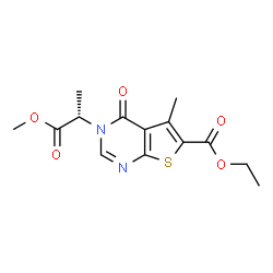 ChemSpider 2D Image | Ethyl 3-[(2S)-1-methoxy-1-oxo-2-propanyl]-5-methyl-4-oxo-3,4-dihydrothieno[2,3-d]pyrimidine-6-carboxylate | C14H16N2O5S