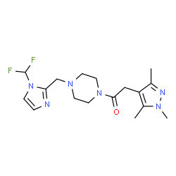 ChemSpider 2D Image | 1-(4-{[1-(Difluoromethyl)-1H-imidazol-2-yl]methyl}-1-piperazinyl)-2-(1,3,5-trimethyl-1H-pyrazol-4-yl)ethanone | C17H24F2N6O