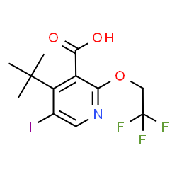 ChemSpider 2D Image | 5-Iodo-4-(2-methyl-2-propanyl)-2-(2,2,2-trifluoroethoxy)nicotinic acid | C12H13F3INO3