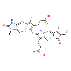 ChemSpider 2D Image | 3-[2-[(Z)-[3-(2-carboxyethyl)-5-[(Z)-(4-ethyl-3-methyl-5-oxo-pyrrol-2-ylidene)methyl]-4-methyl-pyrrol-2-ylidene]methyl]-5-[(E)-[(3Z,4R)-3-ethylidene-4-methyl-5-oxo-pyrrolidin-2-ylidene]methyl]-4-methyl-1H-pyrrol-3-yl]propanoic acid | C33H38N4O6