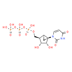 ChemSpider 2D Image | Triphosphoric acid, mono[[(1S,2R,3R,4S)-5-(3,4-dihydro-2,4-dioxo-1(2H)-pyrimidinyl)-3,4-dihydroxybicyclo[3.1.0]hex-2-yl]methyl] ester | C11H17N2O14P3
