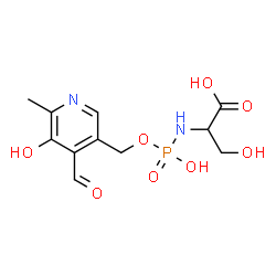 ChemSpider 2D Image | N-{[(4-Formyl-5-hydroxy-6-methyl-3-pyridinyl)methoxy](hydroxy)phosphoryl}serine | C11H15N2O8P