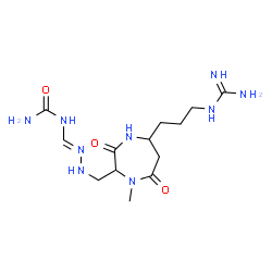 ChemSpider 2D Image | 1-[(E)-({[5-(3-Carbamimidamidopropyl)-1-methyl-3,7-dioxo-1,4-diazepan-2-yl]methyl}hydrazono)methyl]urea | C13H25N9O3