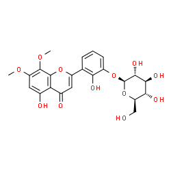ChemSpider 2D Image | 2-Hydroxy-3-(5-hydroxy-7,8-dimethoxy-4-oxo-4H-chromen-2-yl)phenyl beta-D-glucopyranoside | C23H24O12