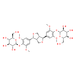 ChemSpider 2D Image | 4-{(1R,3aR,4S,6aR)-4-[4-(beta-L-Glucopyranosyloxy)-3,5-dimethoxyphenyl]tetrahydro-1H,3H-furo[3,4-c]furan-1-yl}-2,6-dimethoxyphenyl beta-D-glucopyranoside | C34H46O18