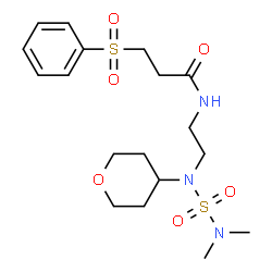 ChemSpider 2D Image | N-{2-[(Dimethylsulfamoyl)(tetrahydro-2H-pyran-4-yl)amino]ethyl}-3-(phenylsulfonyl)propanamide | C18H29N3O6S2