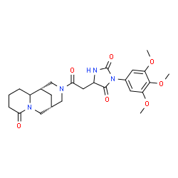 ChemSpider 2D Image | 5-{2-Oxo-2-[(1S,9R)-6-oxo-7,11-diazatricyclo[7.3.1.0~2,7~]tridec-11-yl]ethyl}-3-(3,4,5-trimethoxyphenyl)-2,4-imidazolidinedione | C25H32N4O7