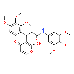 ChemSpider 2D Image | 3-(2-Hydroxy-6-methyl-4-oxo-4H-pyran-3-yl)-3-(2,3,4-trimethoxyphenyl)-N-(3,4,5-trimethoxyphenyl)propanamide | C27H31NO10