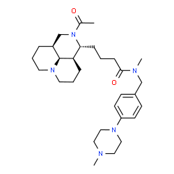 ChemSpider 2D Image | 4-[(1R,3aS,10aR,10bS)-2-Acetyldecahydro-1H,4H-pyrido[3,2,1-ij][1,6]naphthyridin-1-yl]-N-methyl-N-[4-(4-methyl-1-piperazinyl)benzyl]butanamide | C30H47N5O2