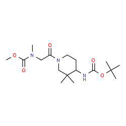 ChemSpider 2D Image | Methyl {2-[3,3-dimethyl-4-({[(2-methyl-2-propanyl)oxy]carbonyl}amino)-1-piperidinyl]-2-oxoethyl}methylcarbamate | C17H31N3O5