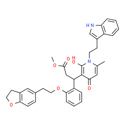 ChemSpider 2D Image | Methyl 3-{2-[2-(2,3-dihydro-1-benzofuran-5-yl)ethoxy]phenyl}-3-{2-hydroxy-1-[2-(1H-indol-3-yl)ethyl]-6-methyl-4-oxo-1,4-dihydro-3-pyridinyl}propanoate | C36H36N2O6