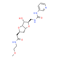 ChemSpider 2D Image | (1S,6R)-1,4:3,6-Dianhydro-2-deoxy-1-{2-[(2-methoxyethyl)amino]-2-oxoethyl}-6-{[(3-pyridinylcarbamoyl)amino]methyl}-D-arabino-hexitol | C18H26N4O6