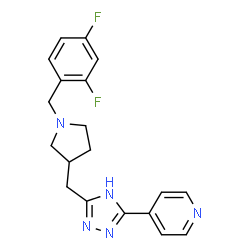 ChemSpider 2D Image | 4-(5-{[1-(2,4-Difluorobenzyl)-3-pyrrolidinyl]methyl}-4H-1,2,4-triazol-3-yl)pyridine | C19H19F2N5