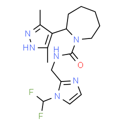 ChemSpider 2D Image | N-{[1-(Difluoromethyl)-1H-imidazol-2-yl]methyl}-2-(3,5-dimethyl-1H-pyrazol-4-yl)-1-azepanecarboxamide | C17H24F2N6O
