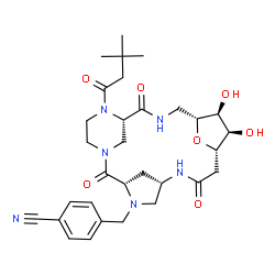 ChemSpider 2D Image | 4-{[(3S,6S,10S,11R,12S,13R,17S)-18-(3,3-Dimethylbutanoyl)-11,12-dihydroxy-2,8,16-trioxo-22-oxa-1,4,7,15,18-pentaazatetracyclo[15.3.1.1~3,6~.1~10,13~]tricos-4-yl]methyl}benzonitrile | C31H42N6O7