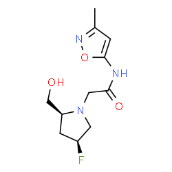 ChemSpider 2D Image | 2-[(2S,4S)-4-Fluoro-2-(hydroxymethyl)-1-pyrrolidinyl]-N-(3-methyl-1,2-oxazol-5-yl)acetamide | C11H16FN3O3