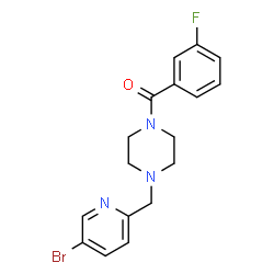 ChemSpider 2D Image | {4-[(5-Bromo-2-pyridinyl)methyl]-1-piperazinyl}(3-fluorophenyl)methanone | C17H17BrFN3O