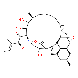 ChemSpider 2D Image | (3S,4R,5R,7S,9S,10R,12S,13R,14S,16S,21S,23R,24R)-24-[(1R,2S,3E)-1,2-Dihydroxy-3-methyl-3-penten-1-yl]-22,23,28-trihydroxy-5,7,14,21-tetramethyl-11,15,26-trioxa-25-azahexacyclo[23.2.2.0~3,13~.0~4,9~.0~
10,12~.0~14,16~]nonacos-1(28)-ene-2,27-dione | C35H53NO10