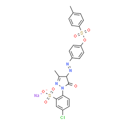ChemSpider 2D Image | Sodium 5-chloro-2-{3-methyl-4-[(E)-(4-{[(4-methylphenyl)sulfonyl]oxy}phenyl)diazenyl]-5-oxo-4,5-dihydro-1H-pyrazol-1-yl}benzenesulfonate | C23H18ClN4NaO7S2