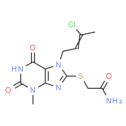 ChemSpider 2D Image | 2-{[7-(3-Chloro-2-buten-1-yl)-3-methyl-2,6-dioxo-2,3,6,7-tetrahydro-1H-purin-8-yl]sulfanyl}acetamide | C12H14ClN5O3S