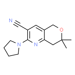 ChemSpider 2D Image | 7,7-dimethyl-2-(1-pyrrolidinyl)-5,8-dihydropyrano[4,3-b]pyridine-3-carbonitrile | C15H19N3O
