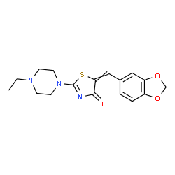 ChemSpider 2D Image | 5-(1,3-Benzodioxol-5-ylmethylene)-2-(4-ethyl-1-piperazinyl)-1,3-thiazol-4(5H)-one | C17H19N3O3S