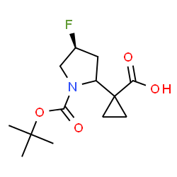 ChemSpider 2D Image | 1-[(4S)-4-Fluoro-1-{[(2-methyl-2-propanyl)oxy]carbonyl}-2-pyrrolidinyl]cyclopropanecarboxylic acid | C13H20FNO4