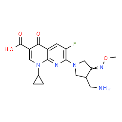 ChemSpider 2D Image | 7-[3-(Aminomethyl)-4-(methoxyimino)-1-pyrrolidinyl]-1-cyclopropyl-6-fluoro-4-oxo-1,4-dihydro-1,8-naphthyridine-3-carboxylic acid | C18H20FN5O4
