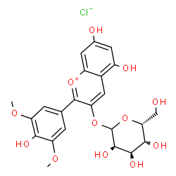 ChemSpider 2D Image | 5,7-Dihydroxy-2-(4-hydroxy-3,5-dimethoxyphenyl)-3-chromeniumyl D-gulopyranoside chloride | C23H25ClO12