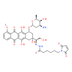 ChemSpider 2D Image | N'-[(1E)-1-{(2R,4R)-4-[(3-Amino-2,3,6-trideoxy-alpha-L-lyxo-hexopyranosyl)oxy]-2,5,12-trihydroxy-7-methoxy-6,11-dioxo-1,2,3,4,6,11-hexahydro-2-tetracenyl}-2-hydroxyethylidene]-6-(2,5-dioxo-2,5-dihydro
-1H-pyrrol-1-yl)hexanehydrazide | C37H42N4O13