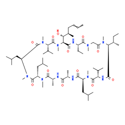 ChemSpider 2D Image | (3S,6S,9S,12R,15S,18S,21S,24S,30S,33S)-24-[(2S)-2-Butanyl]-30-ethyl-33-[(1R,2R,4E)-1-hydroxy-2-methyl-4-hexen-1-yl]-6,9,18-triisobutyl-3,21-diisopropyl-1,4,7,10,12,15,19,25,28-nonamethyl-1,4,7,10,13,1
6,19,22,25,28,31-undecaazacyclotritriacontane-2,5,8,11,14,17,20,23,26,29,32-undecone | C62H111N11O12
