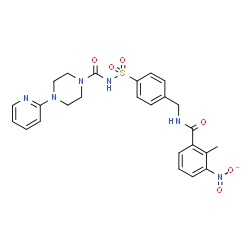ChemSpider 2D Image | N-[(4-{[(2-Methyl-3-nitrobenzoyl)amino]methyl}phenyl)sulfonyl]-4-(2-pyridinyl)-1-piperazinecarboxamide | C25H26N6O6S
