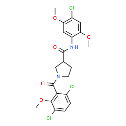 ChemSpider 2D Image | N-(4-Chloro-2,5-dimethoxyphenyl)-1-(3,6-dichloro-2-methoxybenzoyl)-3-pyrrolidinecarboxamide | C21H21Cl3N2O5