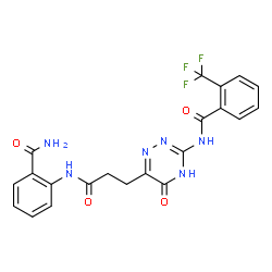 ChemSpider 2D Image | N-(6-{3-[(2-Carbamoylphenyl)amino]-3-oxopropyl}-5-oxo-4,5-dihydro-1,2,4-triazin-3-yl)-2-(trifluoromethyl)benzamide | C21H17F3N6O4