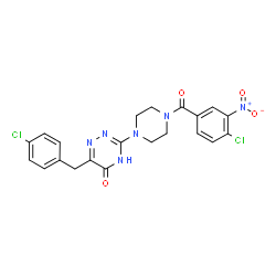 ChemSpider 2D Image | 6-(4-Chlorobenzyl)-3-[4-(4-chloro-3-nitrobenzoyl)-1-piperazinyl]-1,2,4-triazin-5(4H)-one | C21H18Cl2N6O4