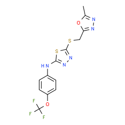 ChemSpider 2D Image | 5-{[(5-Methyl-1,3,4-oxadiazol-2-yl)methyl]sulfanyl}-N-[4-(trifluoromethoxy)phenyl]-1,3,4-thiadiazol-2-amine | C13H10F3N5O2S2