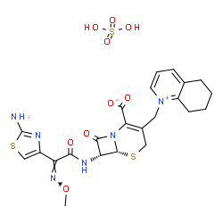 ChemSpider 2D Image | (6R,7R)-7-{[(2Z)-2-(2-Amino-1,3-thiazol-4-yl)-2-(methoxyimino)acetyl]amino}-8-oxo-3-(5,6,7,8-tetrahydro-1-quinoliniumylmethyl)-5-thia-1-azabicyclo[4.2.0]oct-2-ene-2-carboxylate sulfate (1:1) | C23H26N6O9S3