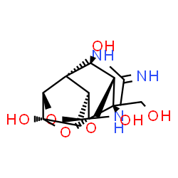 ChemSpider 2D Image | (1R,2S,3R,4R,5S,9S,11S,12S,14S)-2-(Hydroxymethyl)-7-imino-10,13,15-trioxa-6,8-diazapentacyclo[7.4.1.1~3,12~.0~5,11~.0~5,14~]pentadecane-2,4,12-triol | C11H15N3O7