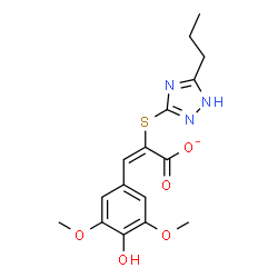 ChemSpider 2D Image | (2E)-3-(4-Hydroxy-3,5-dimethoxyphenyl)-2-[(5-propyl-1H-1,2,4-triazol-3-yl)sulfanyl]acrylate | C16H18N3O5S