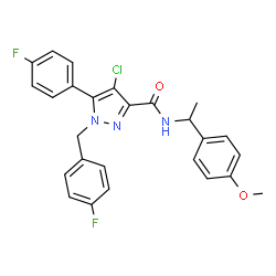 ChemSpider 2D Image | 4-Chloro-1-(4-fluorobenzyl)-5-(4-fluorophenyl)-N-[1-(4-methoxyphenyl)ethyl]-1H-pyrazole-3-carboxamide | C26H22ClF2N3O2