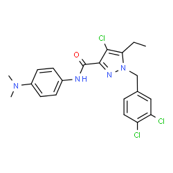 ChemSpider 2D Image | 4-Chloro-1-(3,4-dichlorobenzyl)-N-[4-(dimethylamino)phenyl]-5-ethyl-1H-pyrazole-3-carboxamide | C21H21Cl3N4O