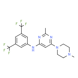 ChemSpider 2D Image | N-[3,5-Bis(trifluoromethyl)phenyl]-2-methyl-6-(4-methyl-1-piperazinyl)-4-pyrimidinamine | C18H19F6N5