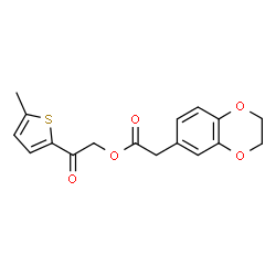 ChemSpider 2D Image | 2-(5-Methyl-2-thienyl)-2-oxoethyl 2,3-dihydro-1,4-benzodioxin-6-ylacetate | C17H16O5S