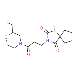 ChemSpider 2D Image | 3-{3-[2-(Fluoromethyl)-4-morpholinyl]-3-oxopropyl}-1,3-diazaspiro[4.4]nonane-2,4-dione | C15H22FN3O4