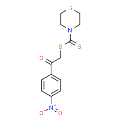 ChemSpider 2D Image | 2-(4-Nitrophenyl)-2-oxoethyl 4-thiomorpholinecarbodithioate | C13H14N2O3S3